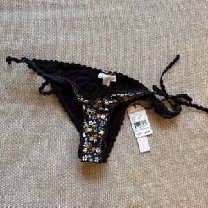 NWT Robin Piccone Tie Side Hipster Bikini Swim Bottom in Black Floral - Size M